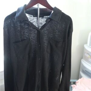Banana Republic Factory Black Sheer Button-Up Top